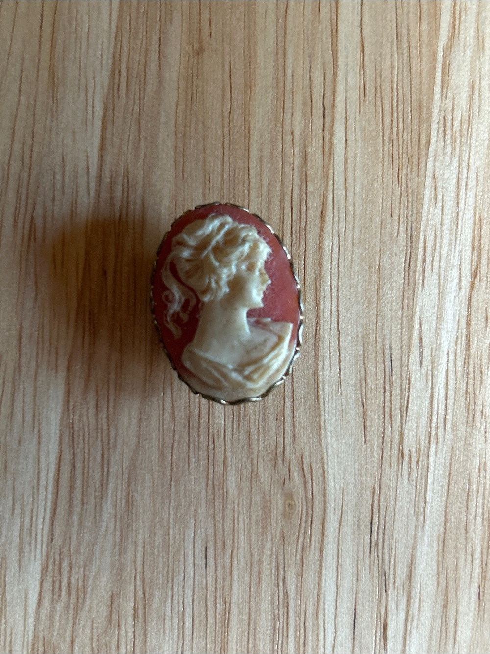 Vintage Cameo Portrait Scarf/Cardigan Clip - Cream on Coral